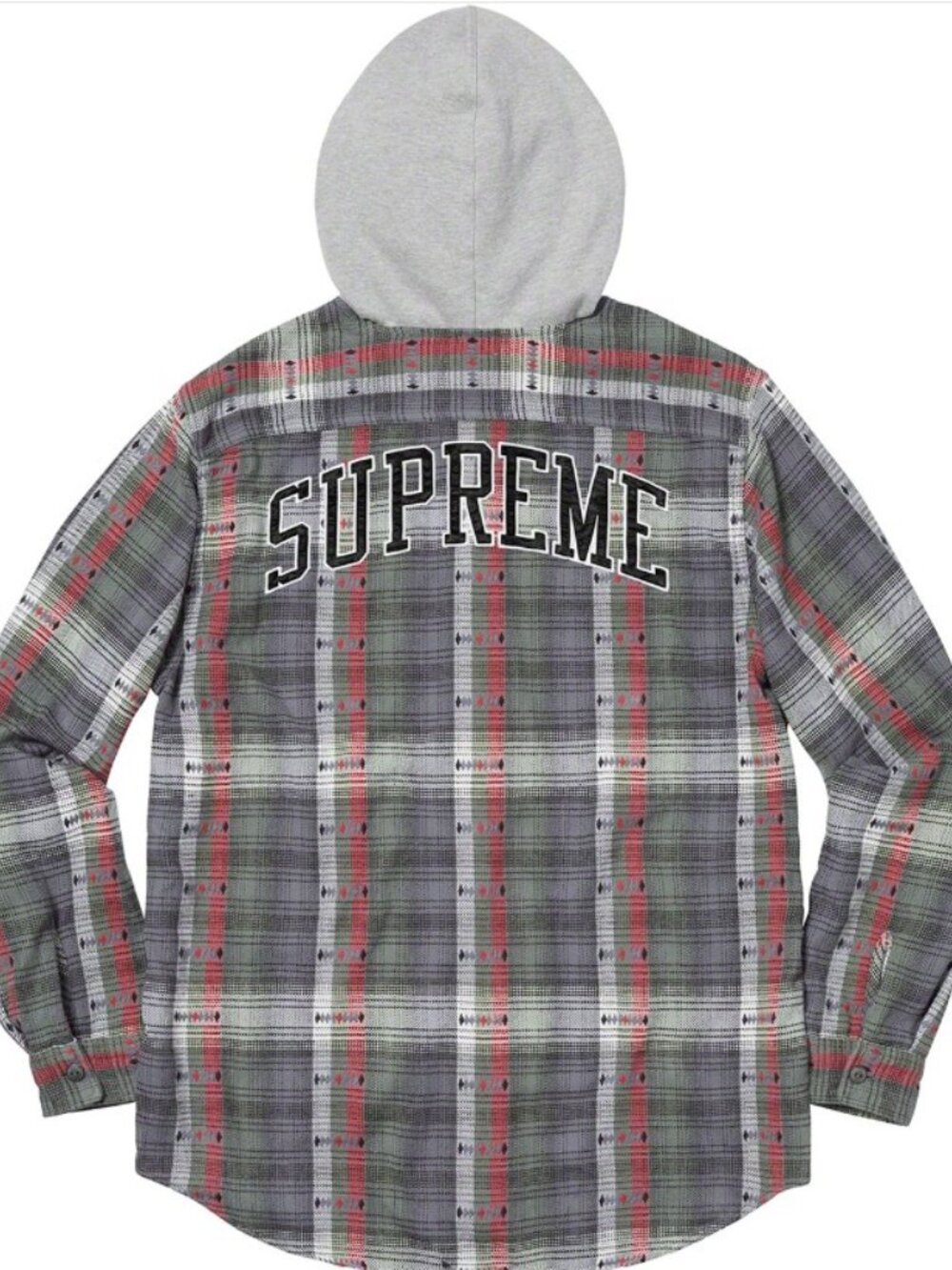 Supreme Gray & Red Plaid Hooded Shirt Jacket, Size M